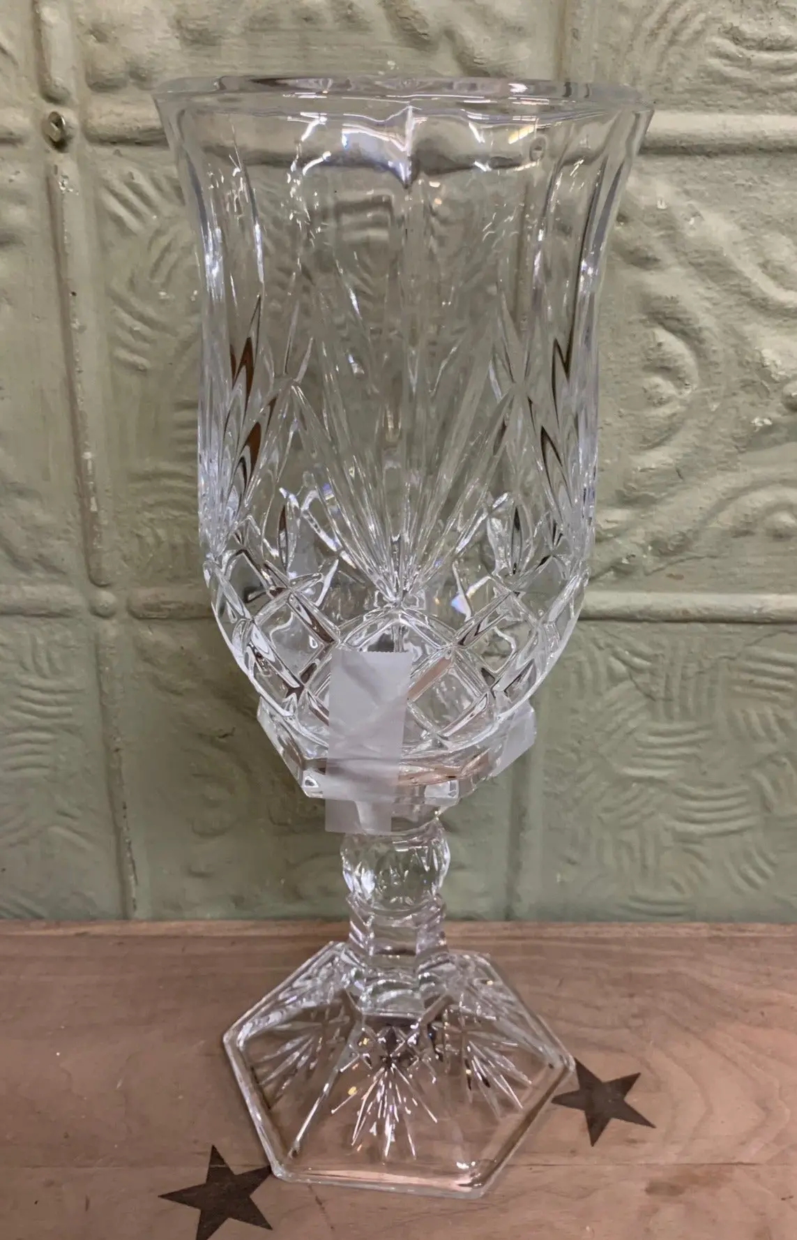 Large 2 Piece Crystal Candle Stick With Hurricane Shade 1