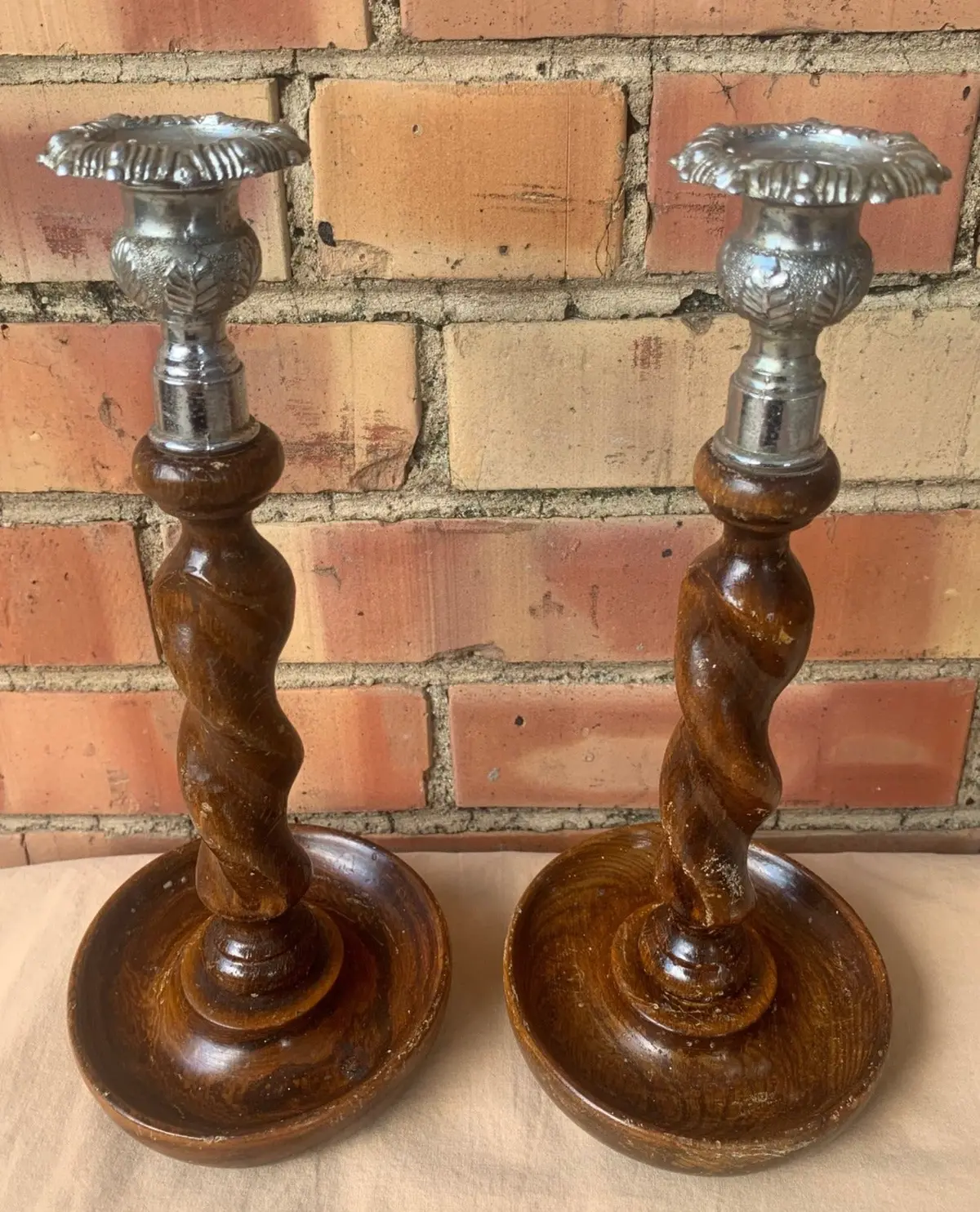 Pair Of British Jacobean Barley Twist Candlesticks 1
