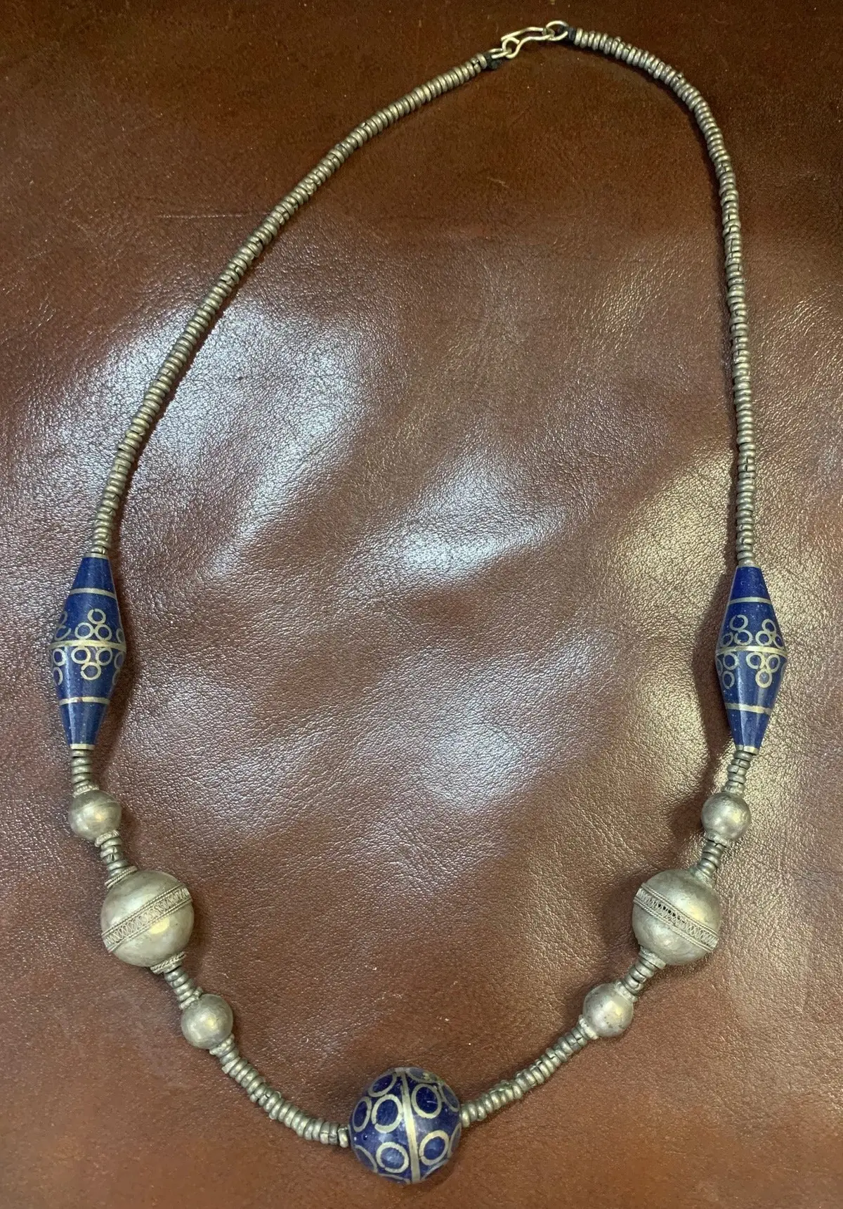 Pewter Metal With Blue Beads Necklace 1