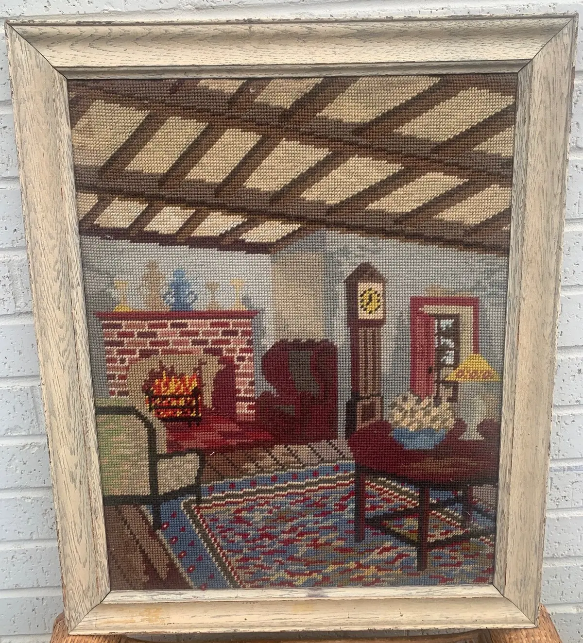 Framed Needlepoint Interior Scene 1