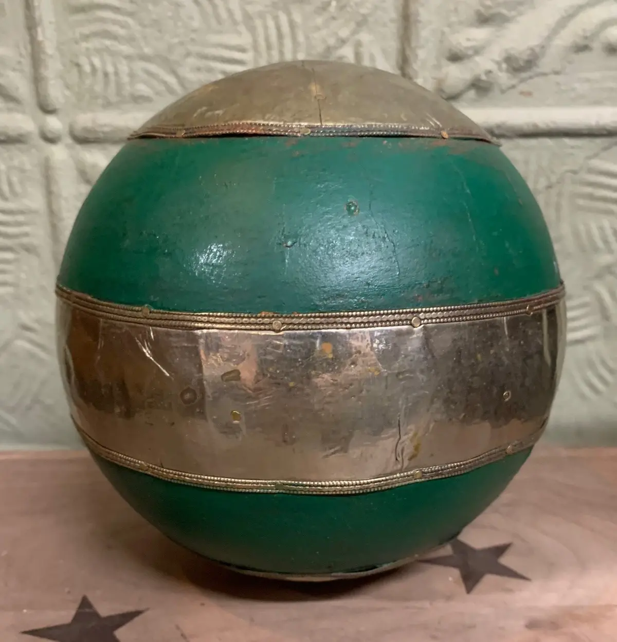 Wood And Brass Large Green Decorative Ball 1