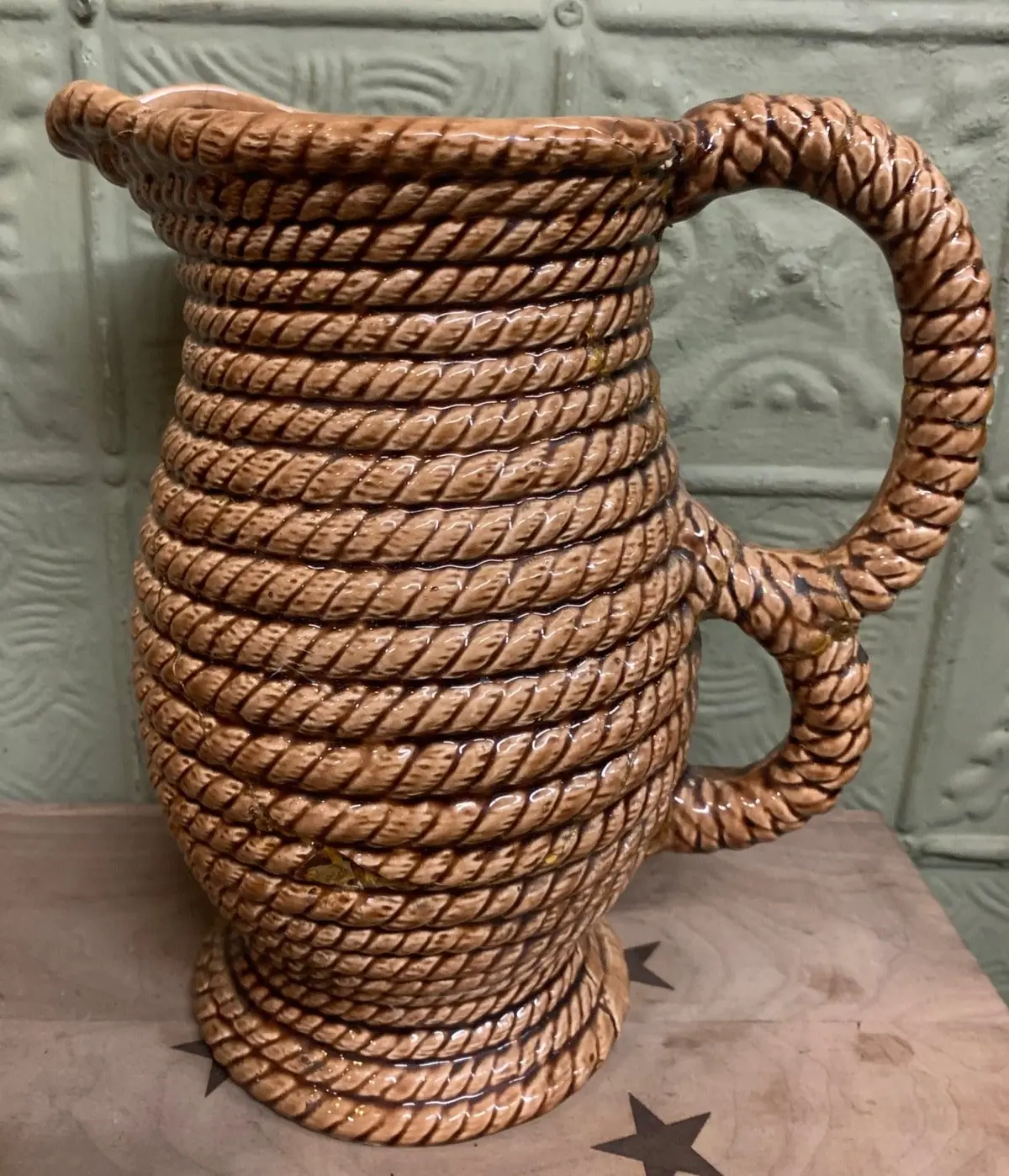 As Found Majolica Rope Pitcher 1