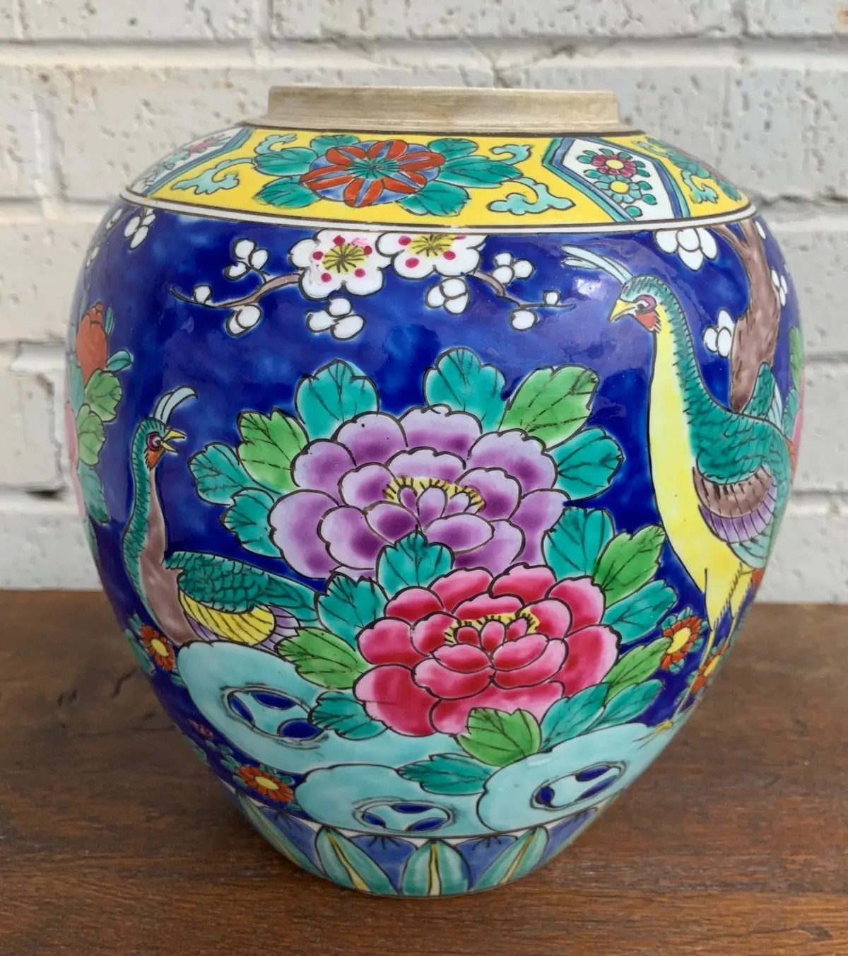 Cobalt And Multicolor Japanese Pottery Vessel 1