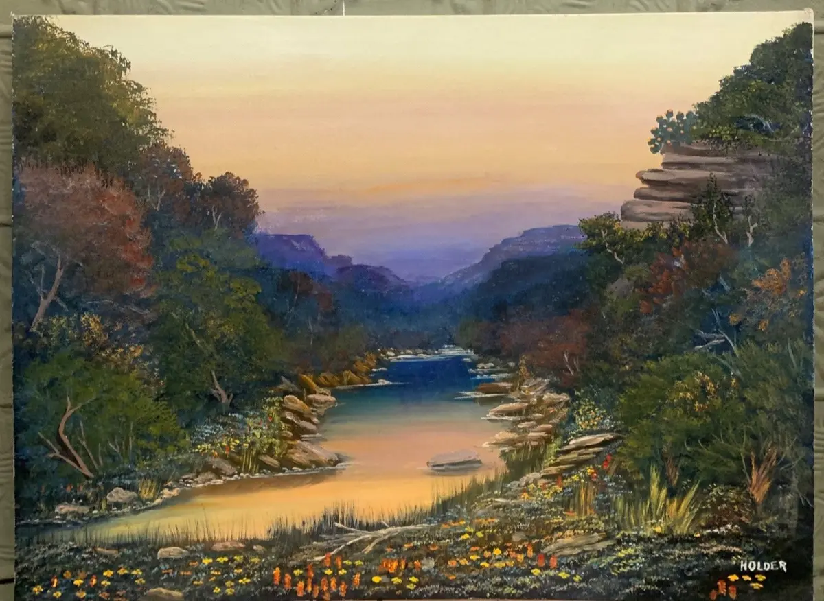 Landscape On Board Of Stream With Rock Outcropping By Holder 1