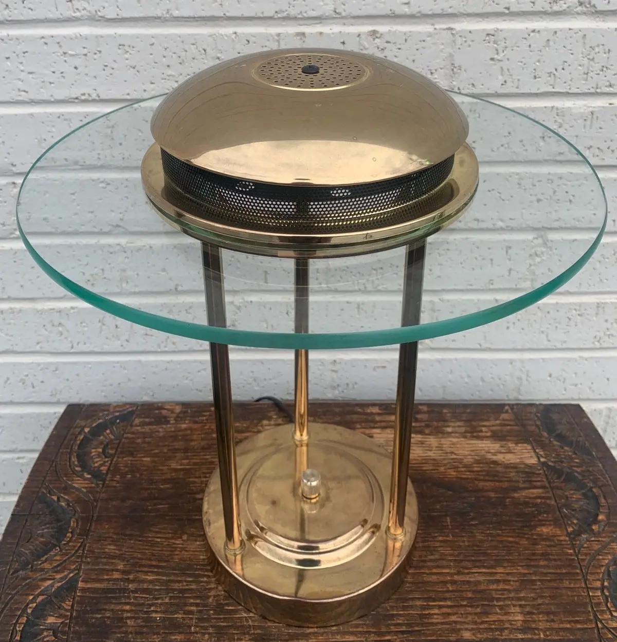 Post Modern "Saturn" Brass And Round Glass Table Lamp 1