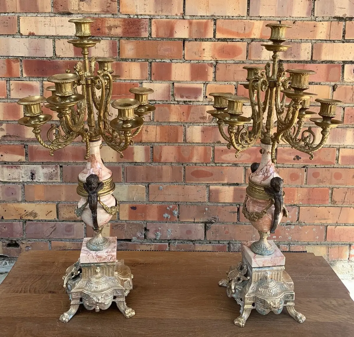 Pair Of French Brass And Marble Louis Xvi Candelabras 1