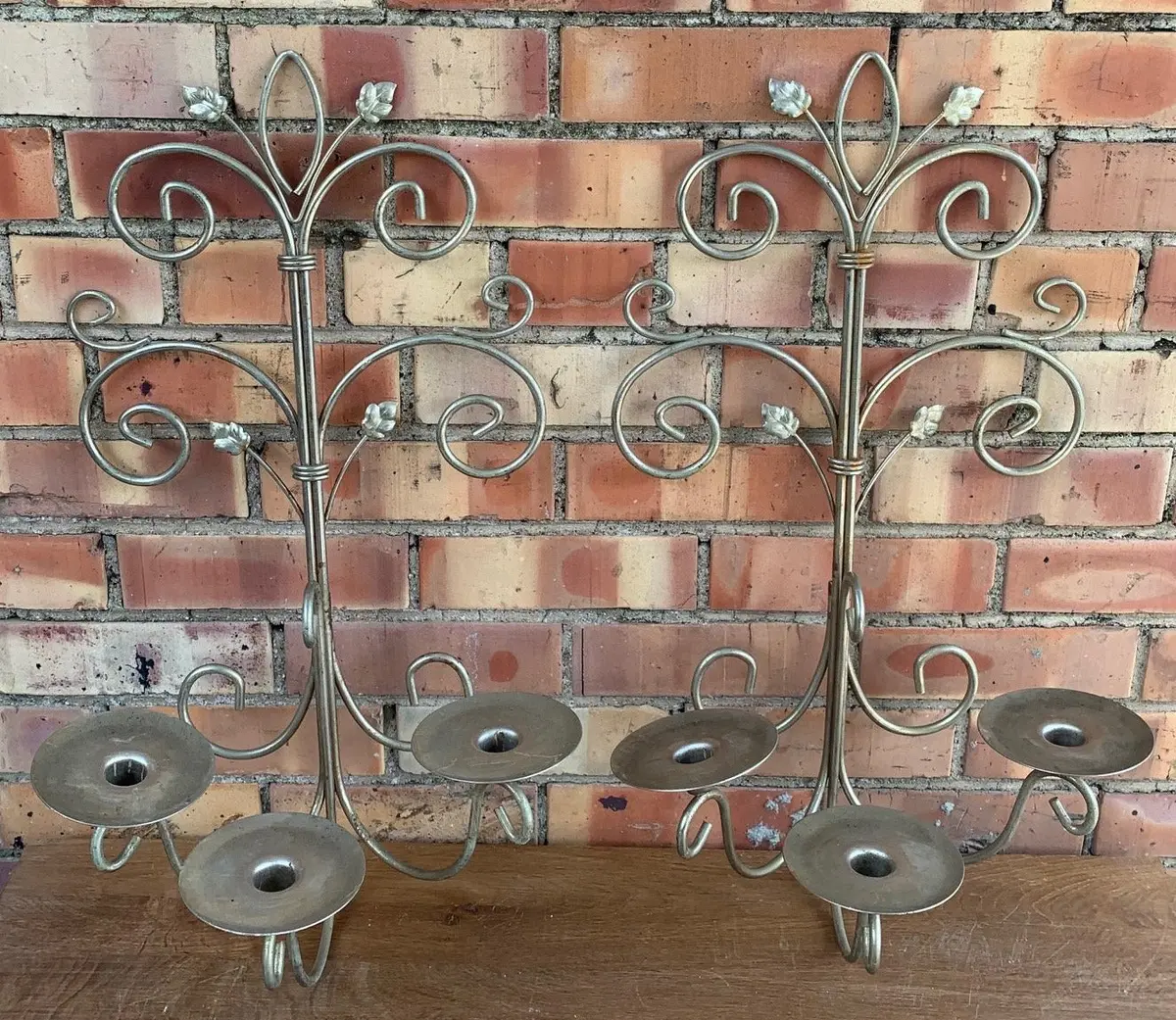Pair Of Silver Color Rod Iron Candle Wall Sconces 1