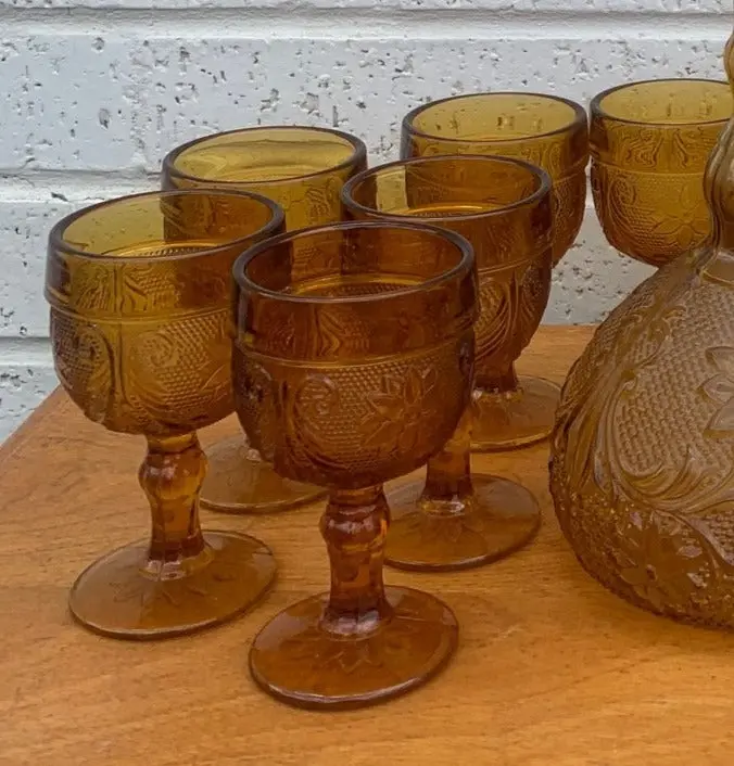 Set Of 6 Amber Tiara Daisy Glasses 1