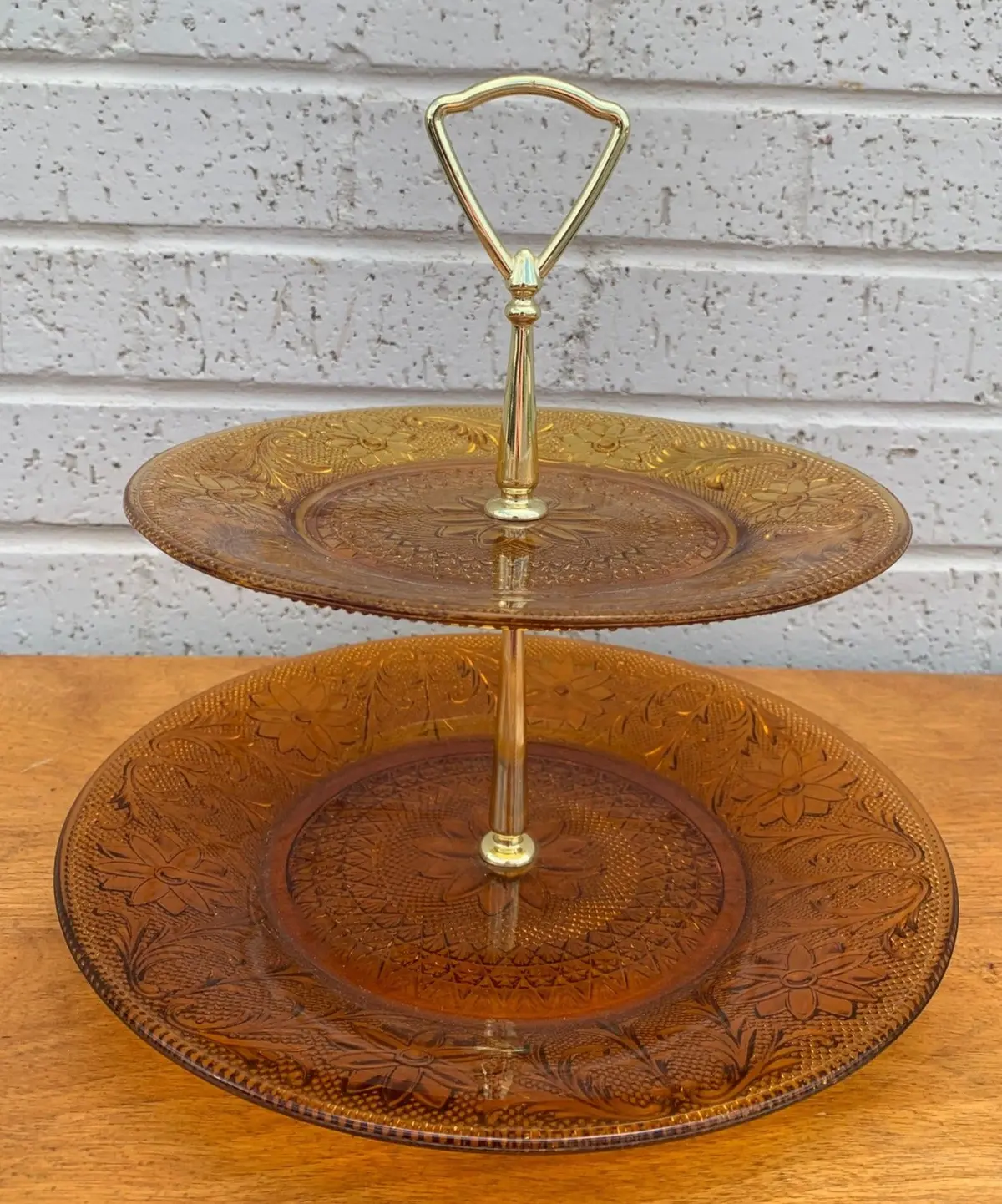 Amber Indiana Daisy Glass Tiered Tidbit Dish 1