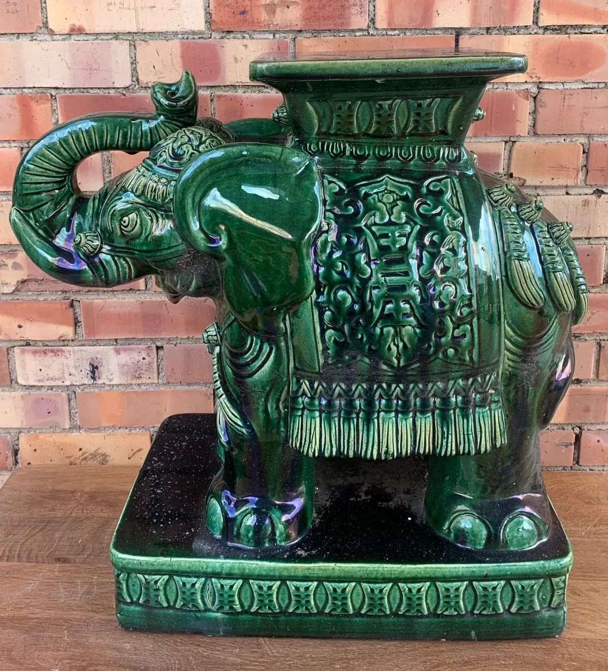 Large Emerald Green Ceramic Elephant Plant Stand 1
