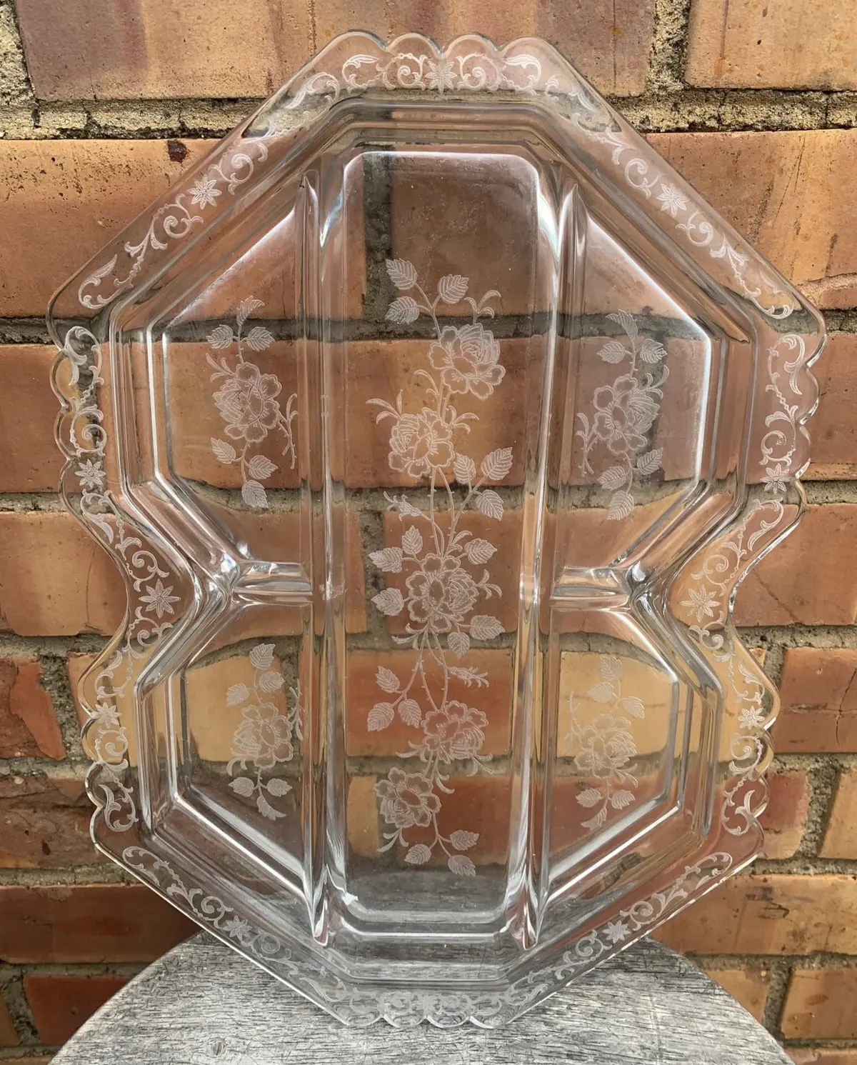 Etched Glass Divided Relish Dish 1