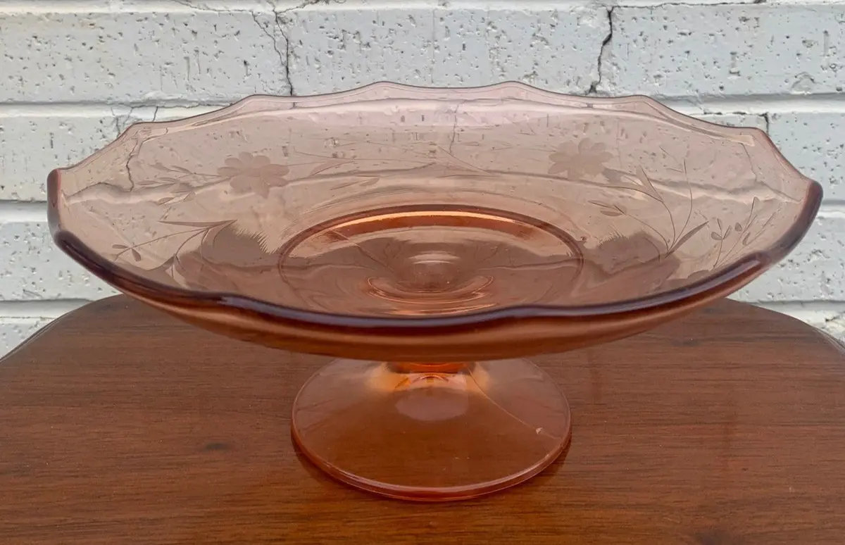 Pink Wheel Cut Glass Compote 1