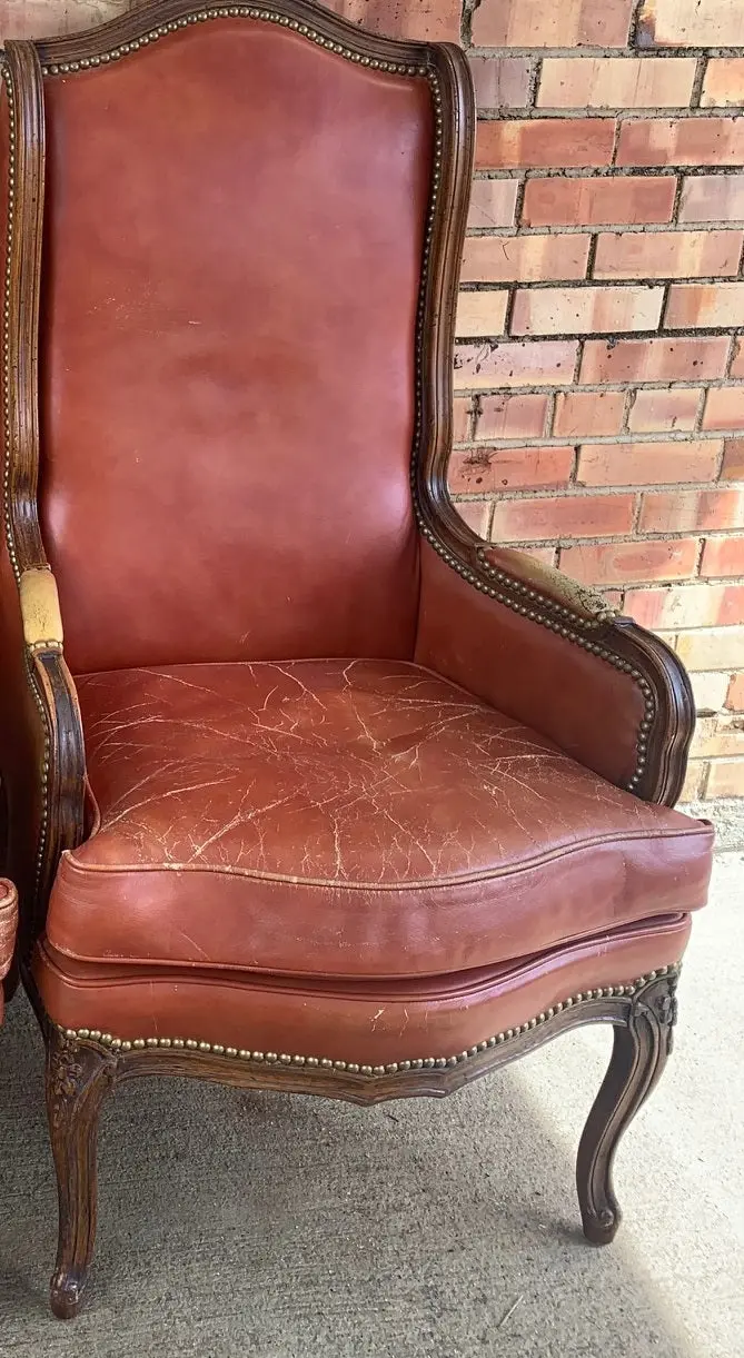 Single Leather High Back Bergere Chair Some Cracking To Seat 1