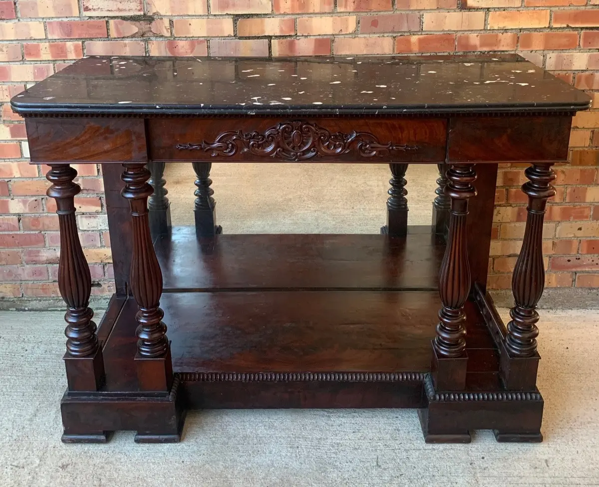Black Marble Top Large Mahogany 19Th Century Console 1