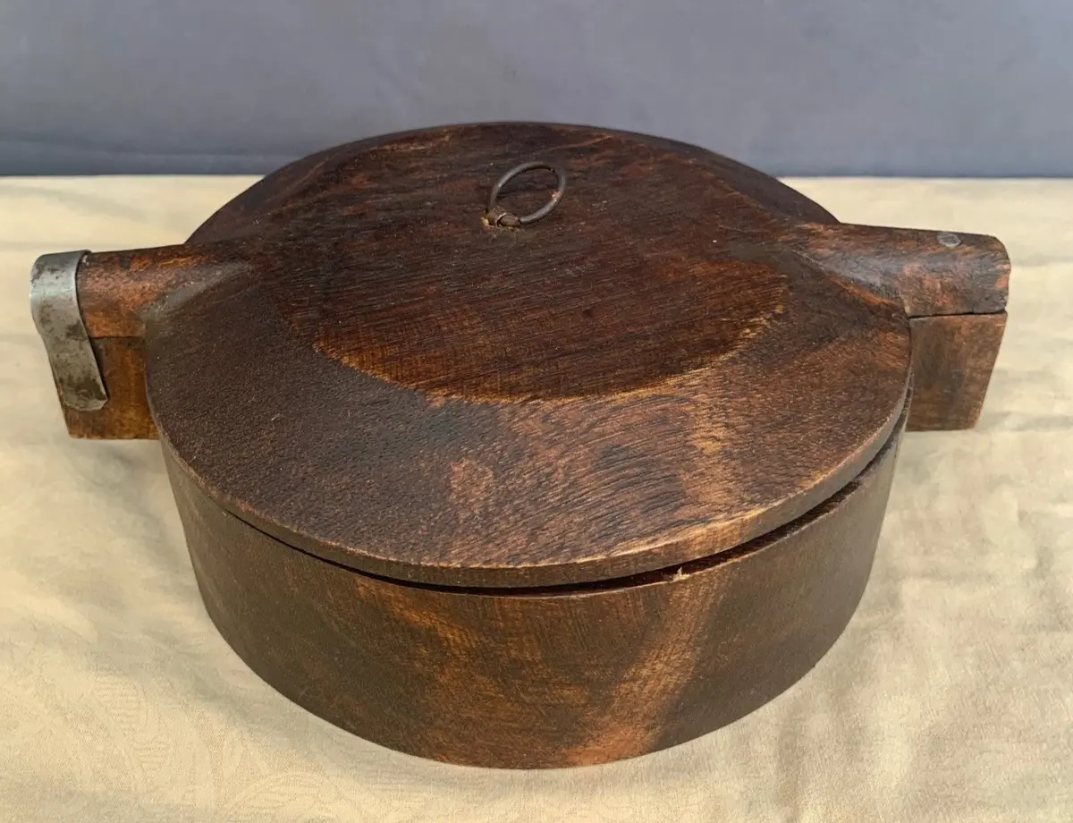 Indian Wood Round Box With Compartments 1