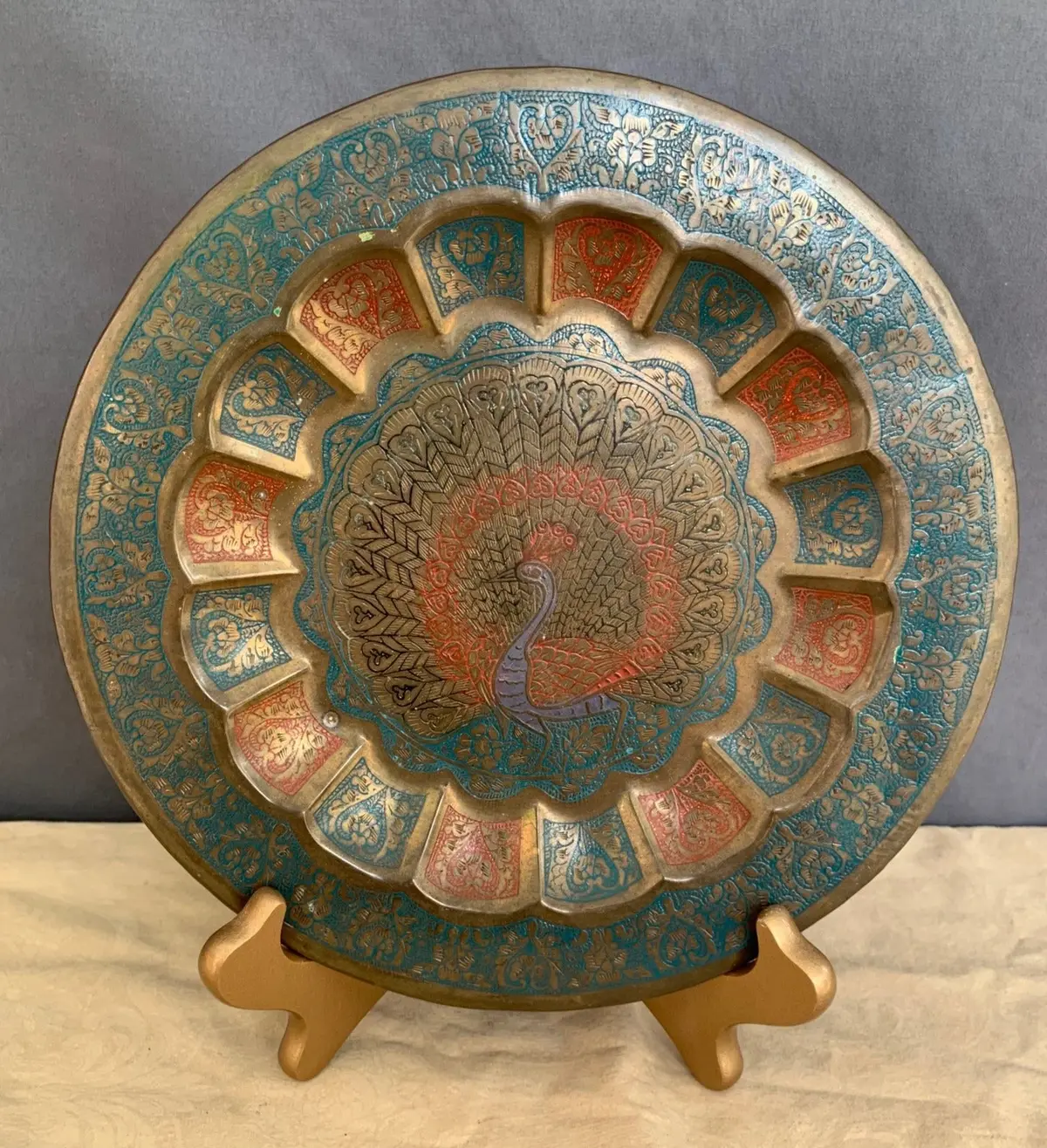 Indian Brass Polychrome Plate 1