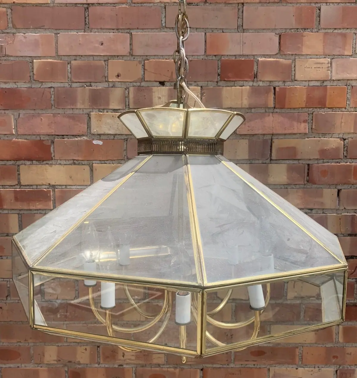 Vintage Brass And Glass Chandelier 1