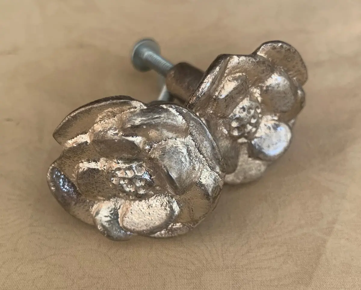 Pair Of Silver Color Flower Shaped Drawer Pulls 1