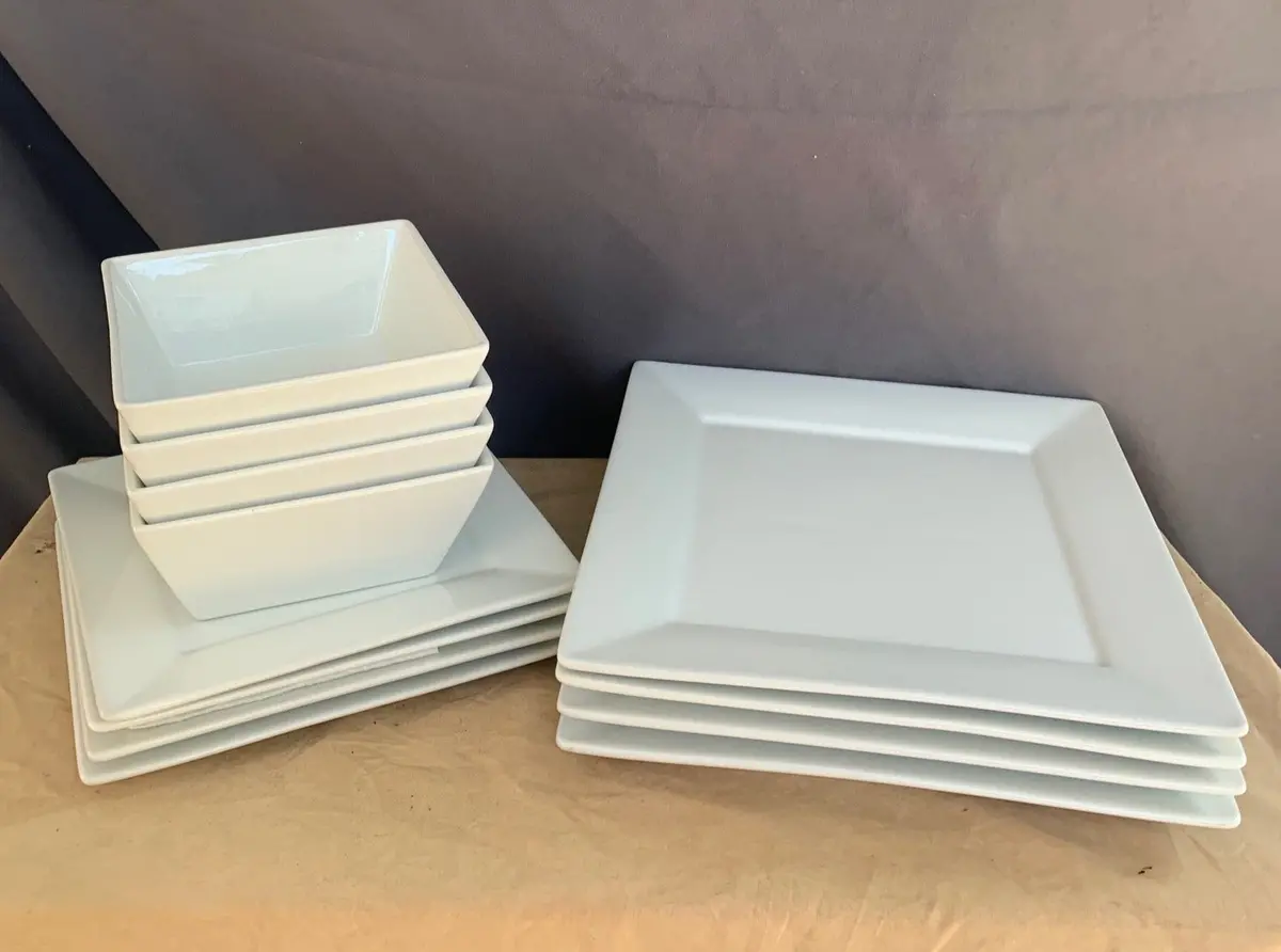 Not Old Set Of 12 Plain White Dishes 1
