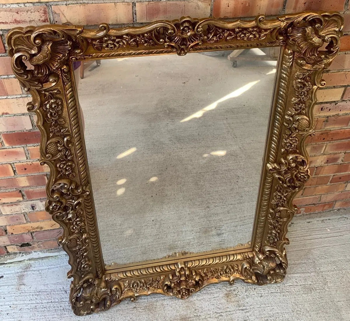 Large Ornate Plastique Rectangular Gold Mirror 1