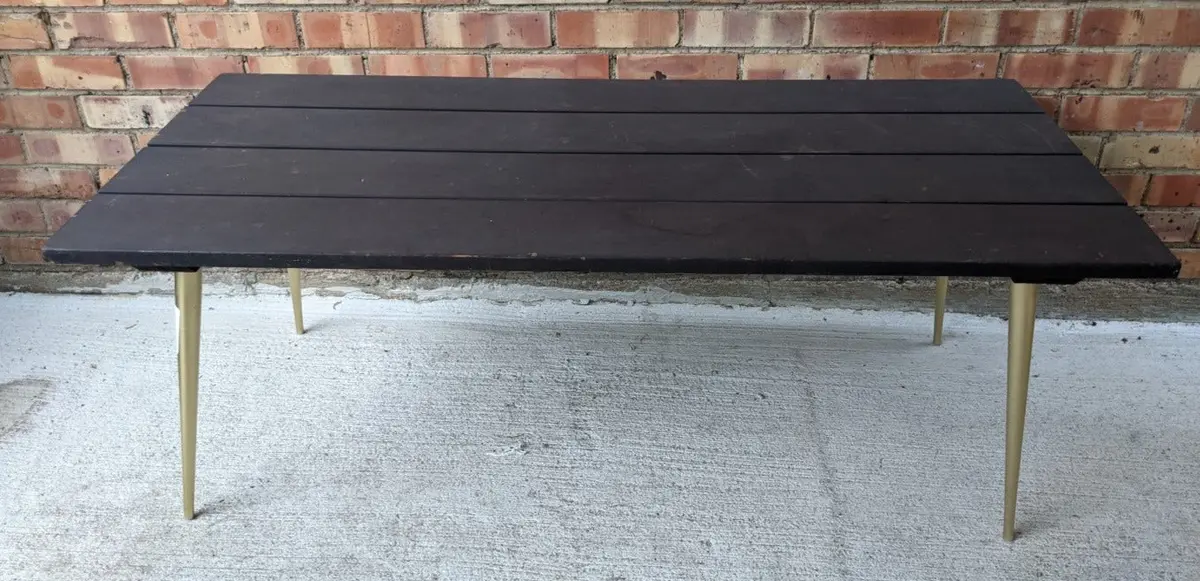 Aluminum Leg Coffee Table With Dark Wood Top 1