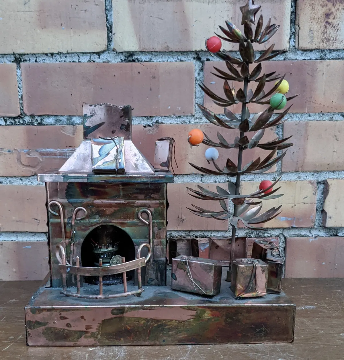 Copper Christmas Treee And Fireplace Music Box 1