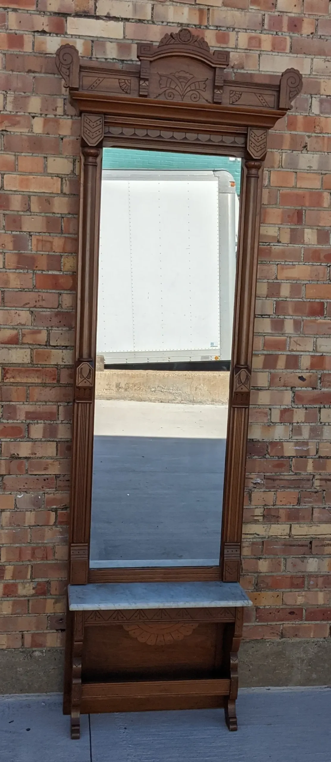 Tall Eastlake Walnut Pier Mirror With Marble Top 1