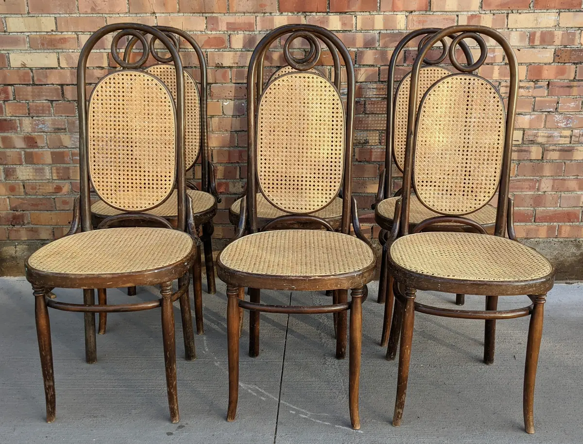 Set Of 6 Thonet Caned Highback Chairs 1