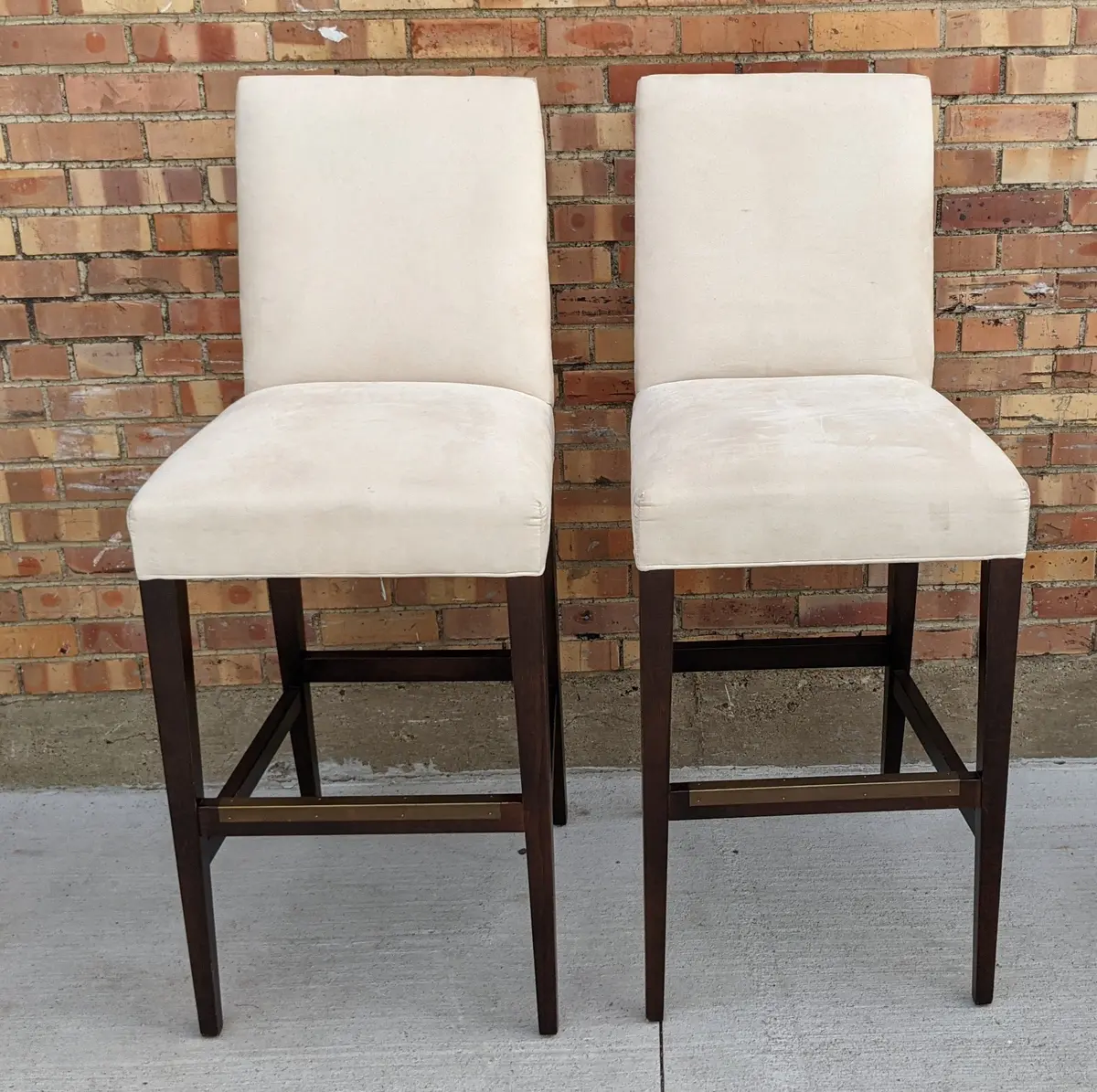Pair Of Modern Black Lacquer And Upholstery Bar Stools 1