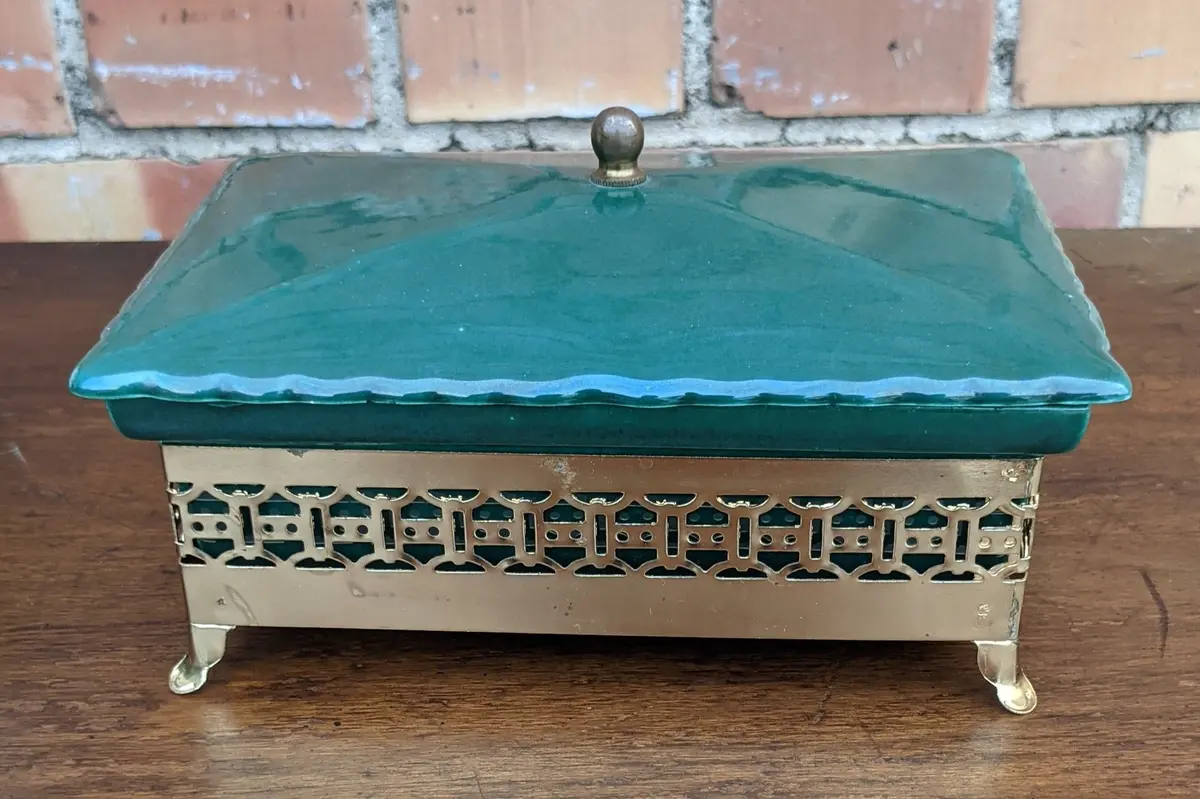 Green Ceramic Box With Brass - Small Chip 1