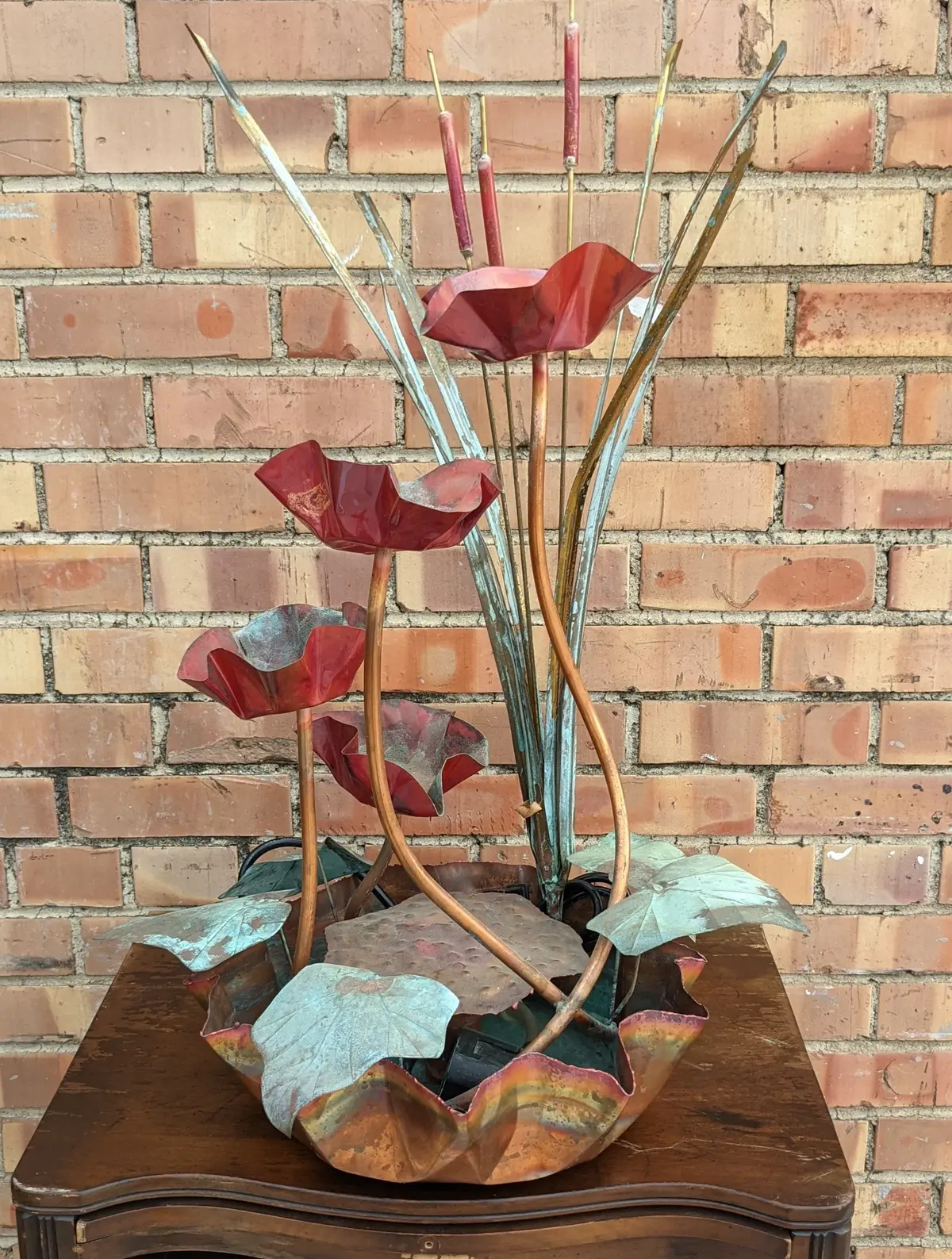Copper Fountain With Cattails 1