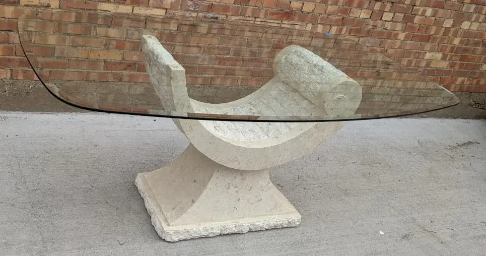 Post Modern Glass Top Tessellated Stone Base Table 1