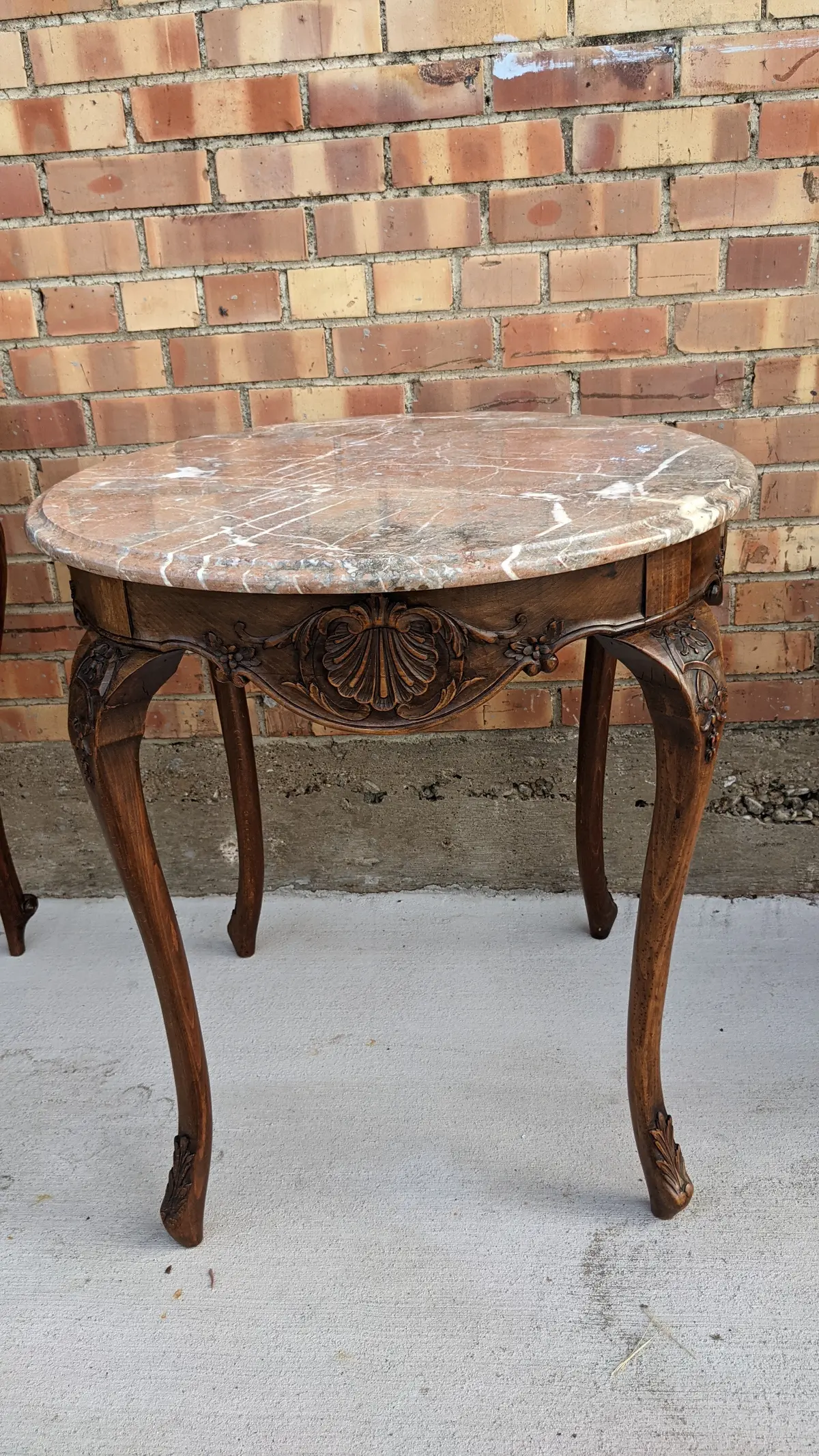 Louis Xv Round Oak Lamp Table With Lavanta Marble 1