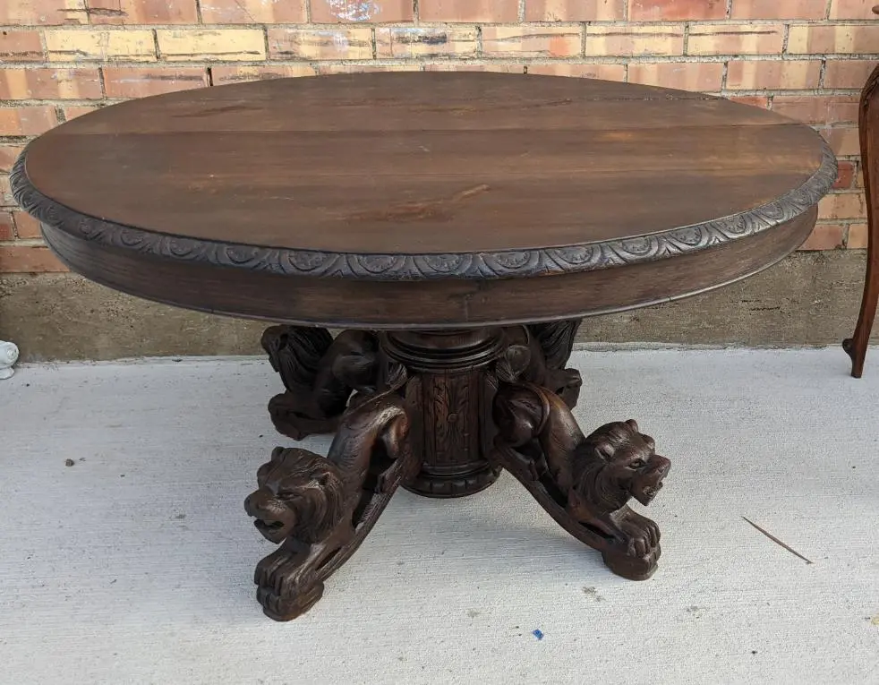Lion Carved Base Oak Coffee Table As Found 1