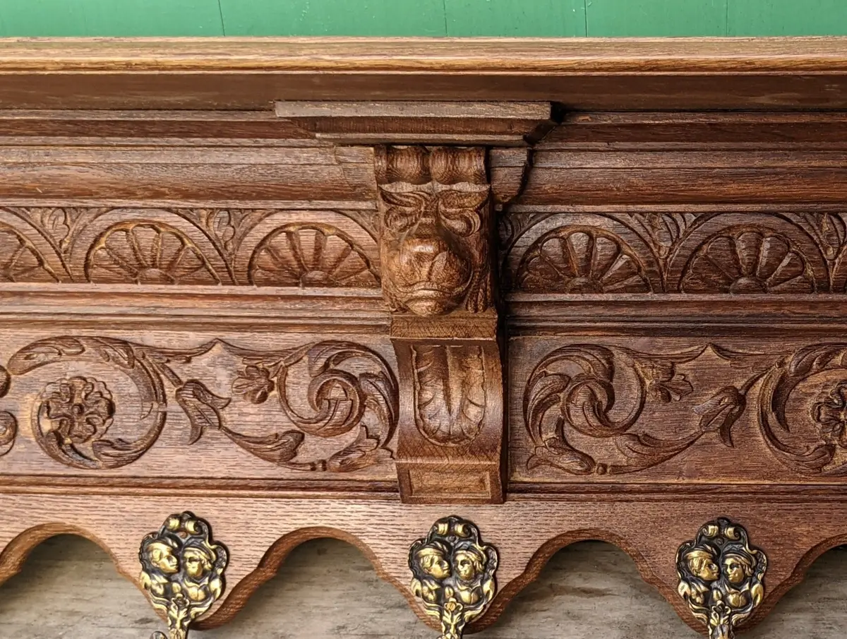 Huge Oak Lions Head Wall Shelf 1