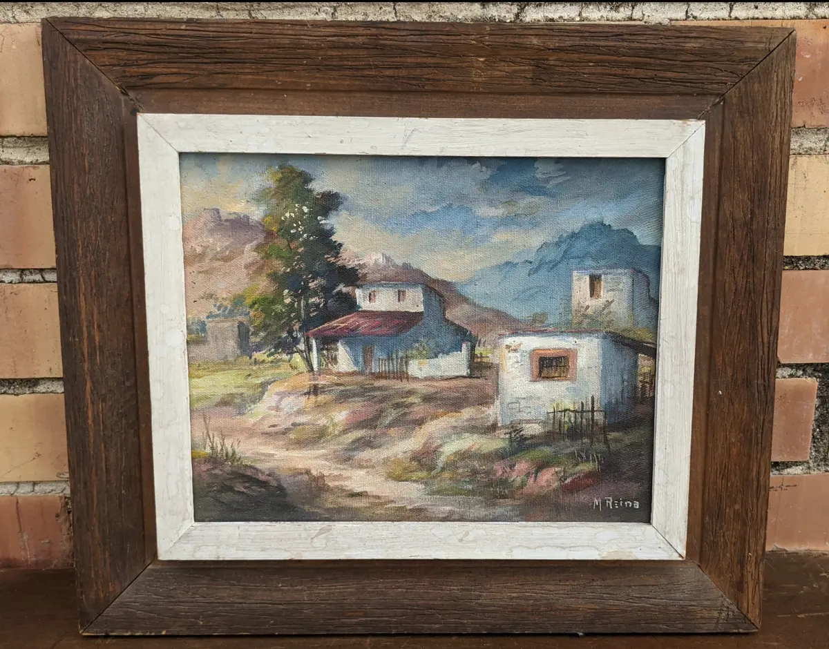 New Mexico Adobe Oil Painting On Canvas Signed By M. Reina 1