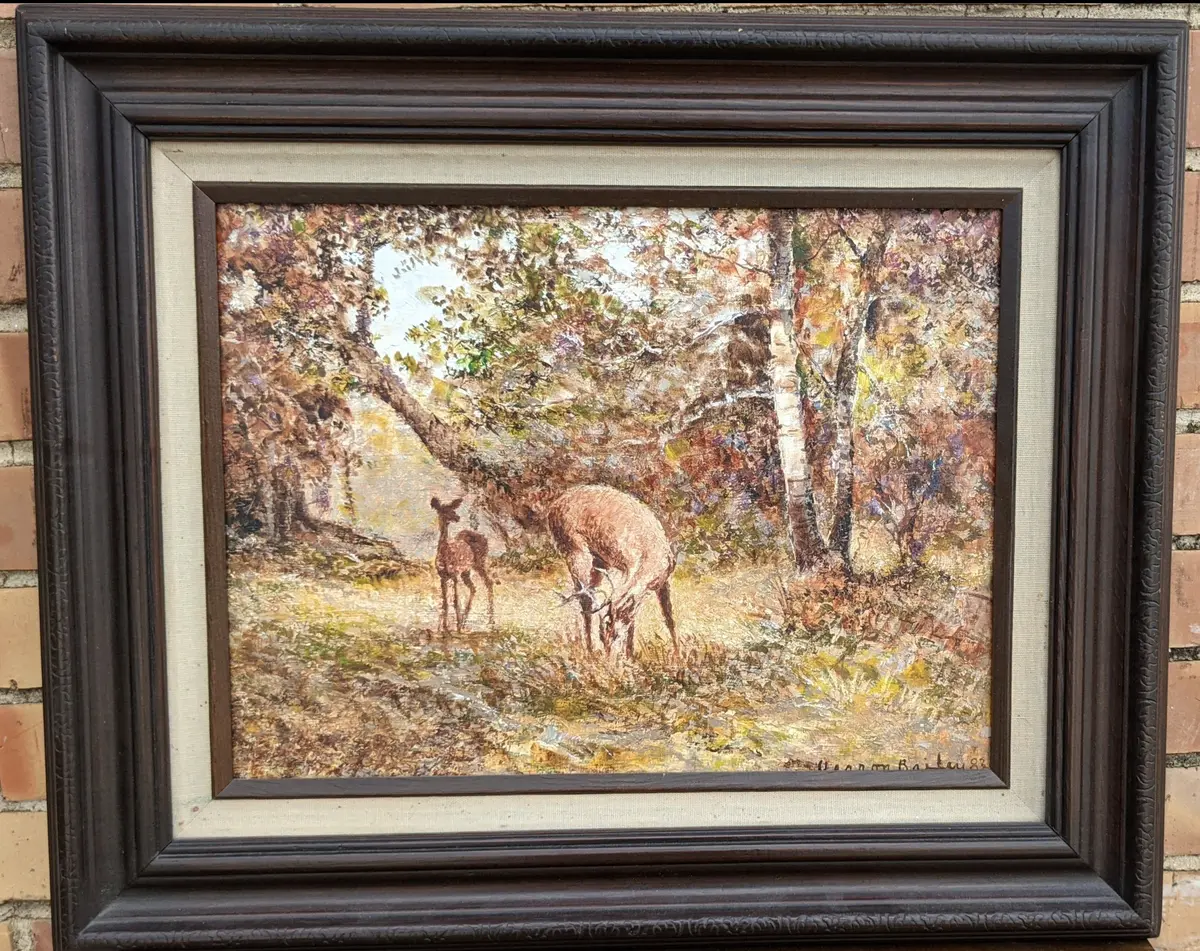 Oil Painting On Board Of Deer Signed By Dearon Bailey 1