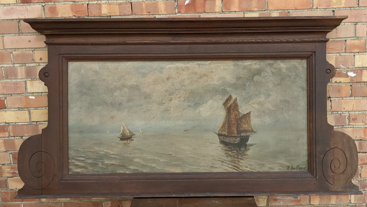 Large Oak Framed Sailing Ship Painting On Board 1