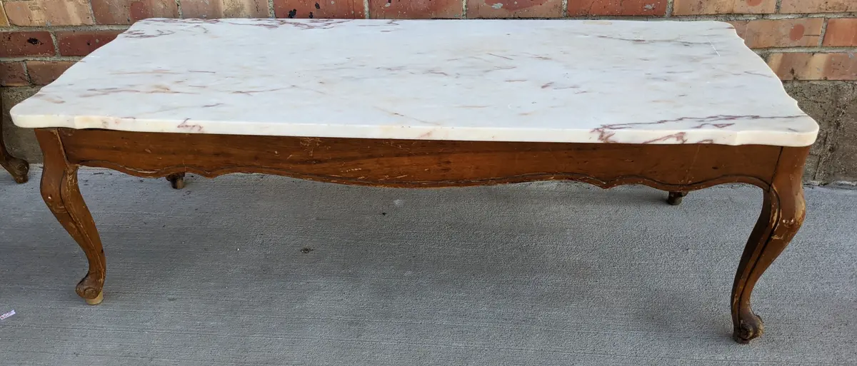 Vintage French Provencial Marble Top Coffee Table As Found 1