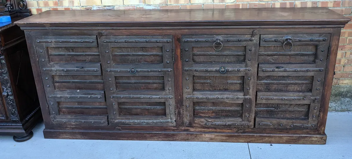 Large Dark Heavy Paneled Door Sideboard From India 1