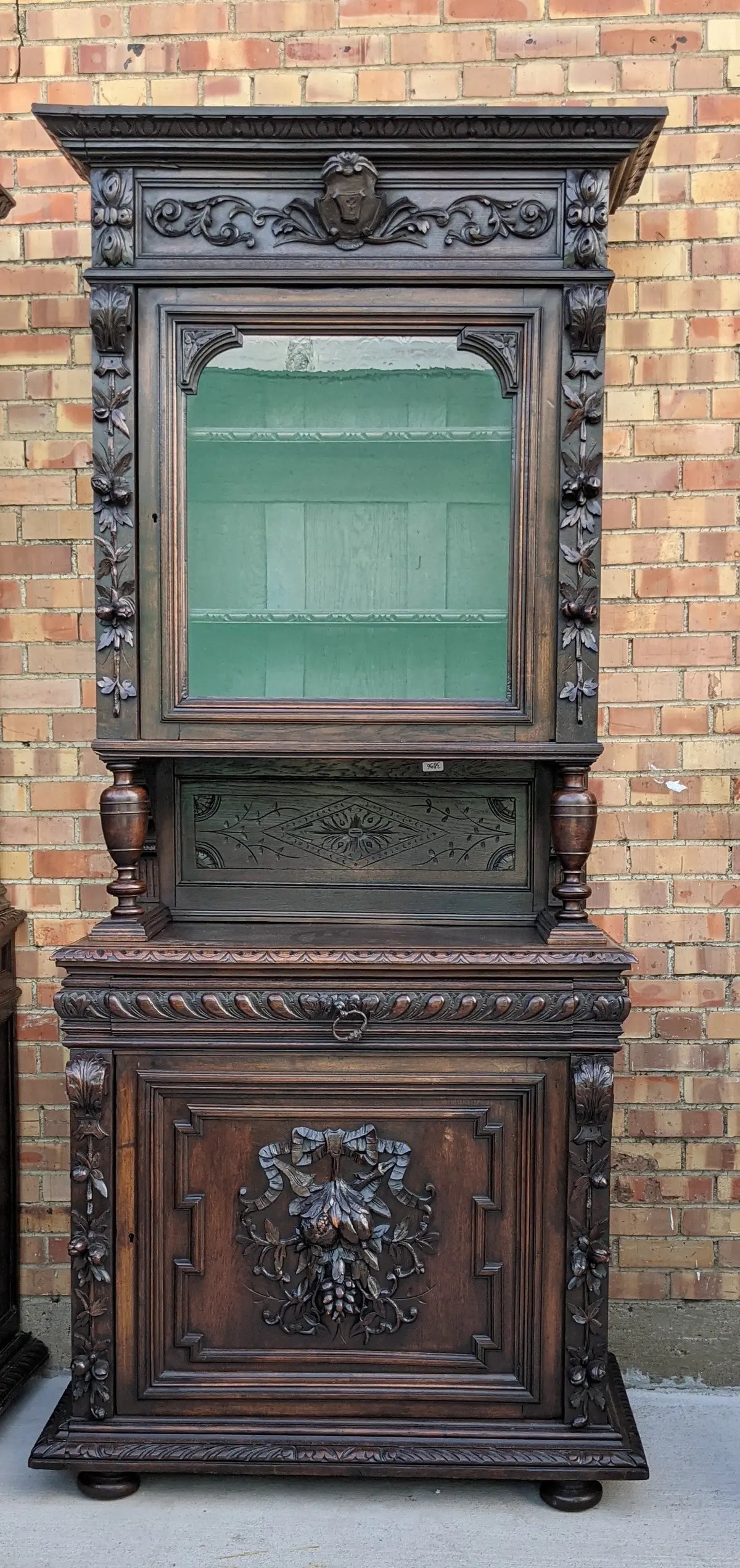 Narrow Renaissance Revival Walnut Vitrine Top Cabinet 1