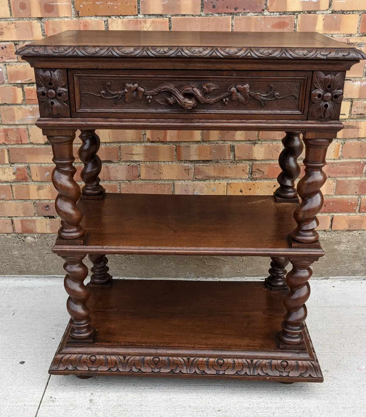 19Th Century Petite Barley Twist Oak Dessert Server With Marble Top 1