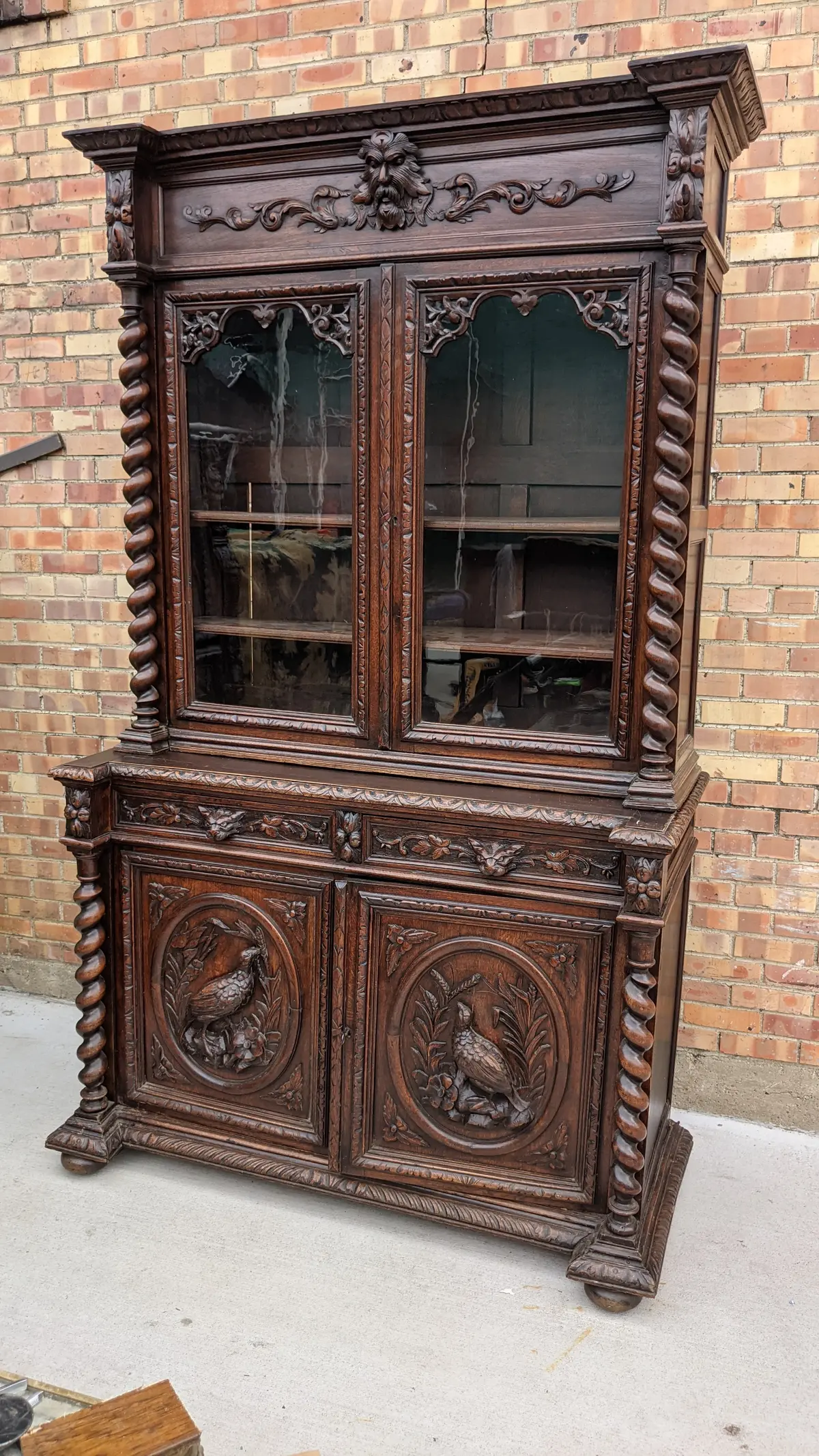 Large Carved Oak Bookcase With Greenman And Mythological Figures 1