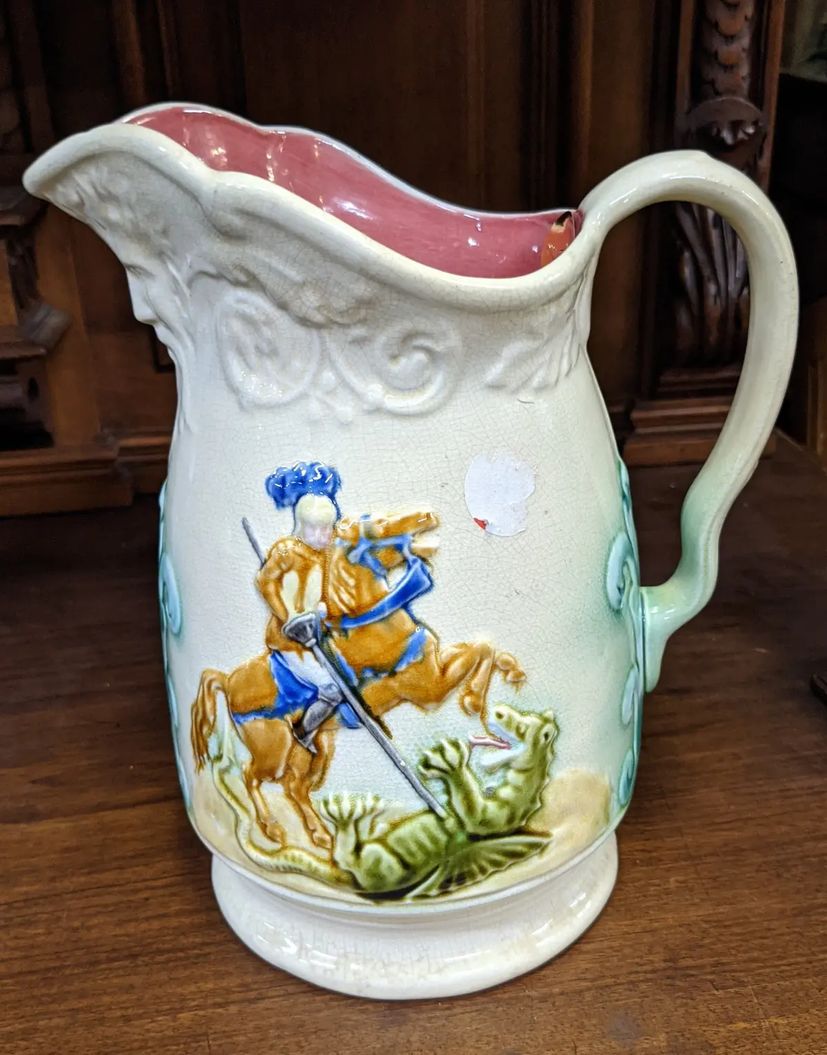 French Majolica St. George And The Dragon Pitcher 1