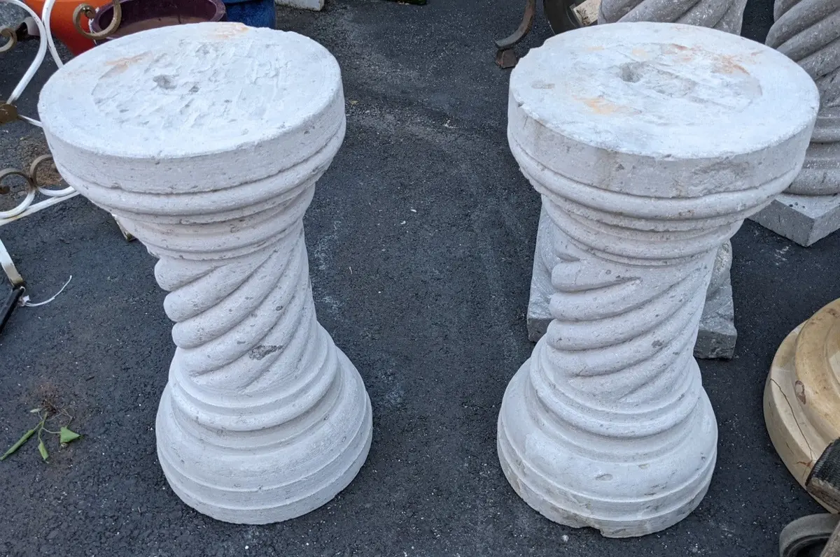 Pair Of Small Twist Cast Stone Pedestals 1