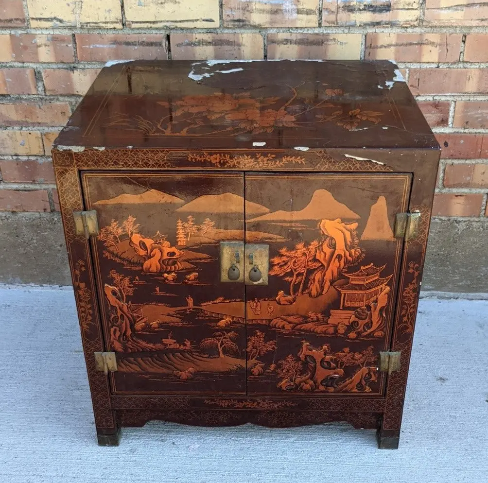 As Found Orange End Table Cabinet With 2 Doors 1