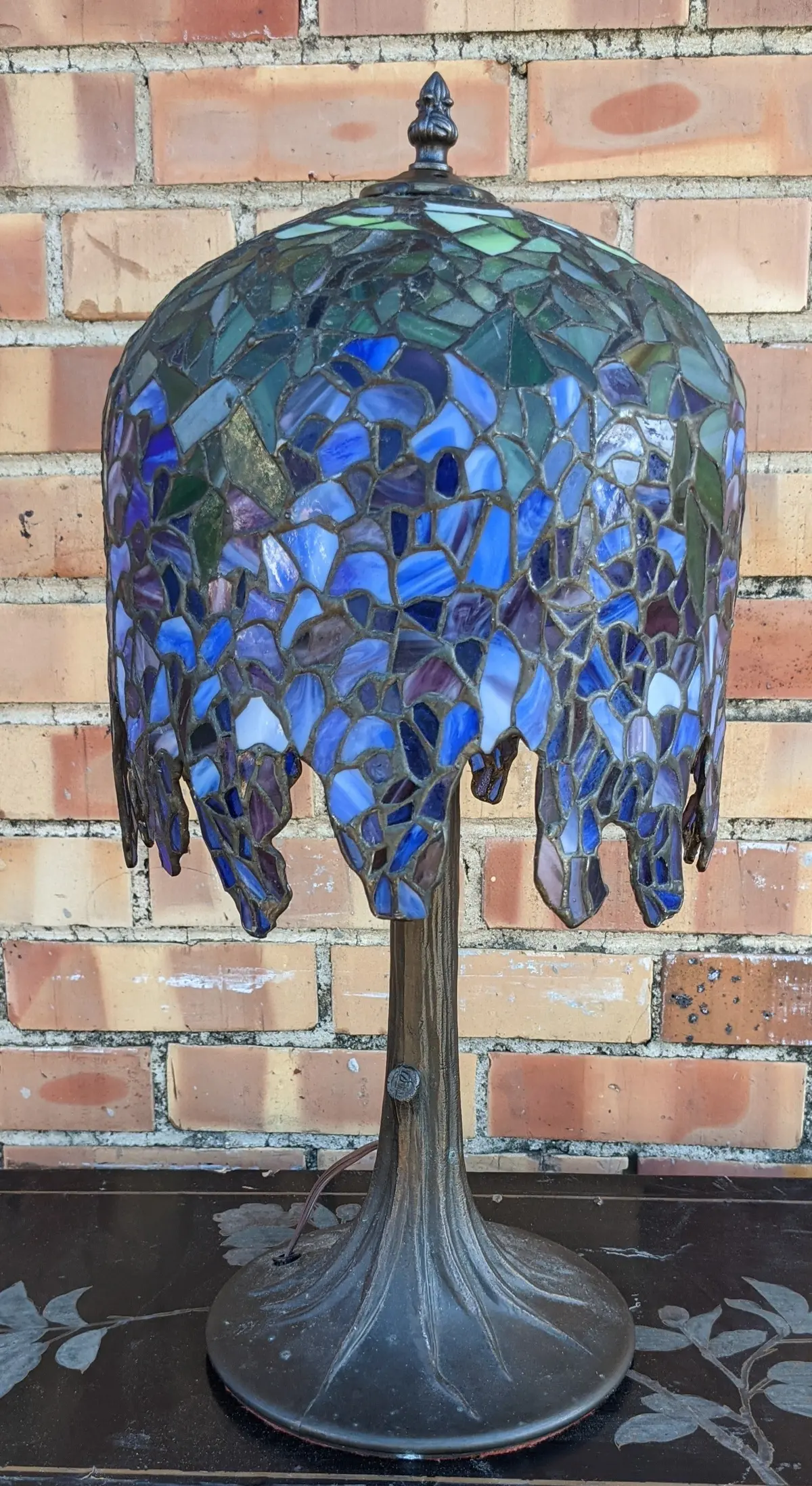 Tiffany Style Lamp With Blue Glass Shade 1