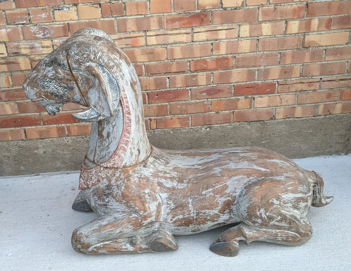 Large Hand Carved Chinese Wood Ram 1