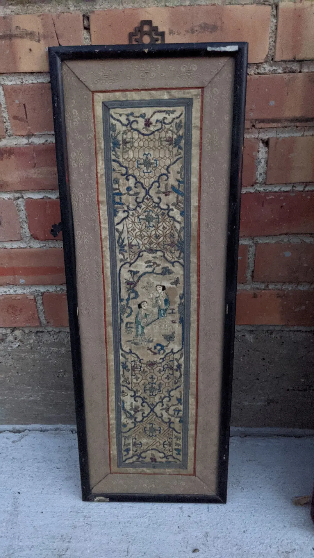 Pair Of Black Framed Emroidery Panels Each With 2 Chinese Women 1