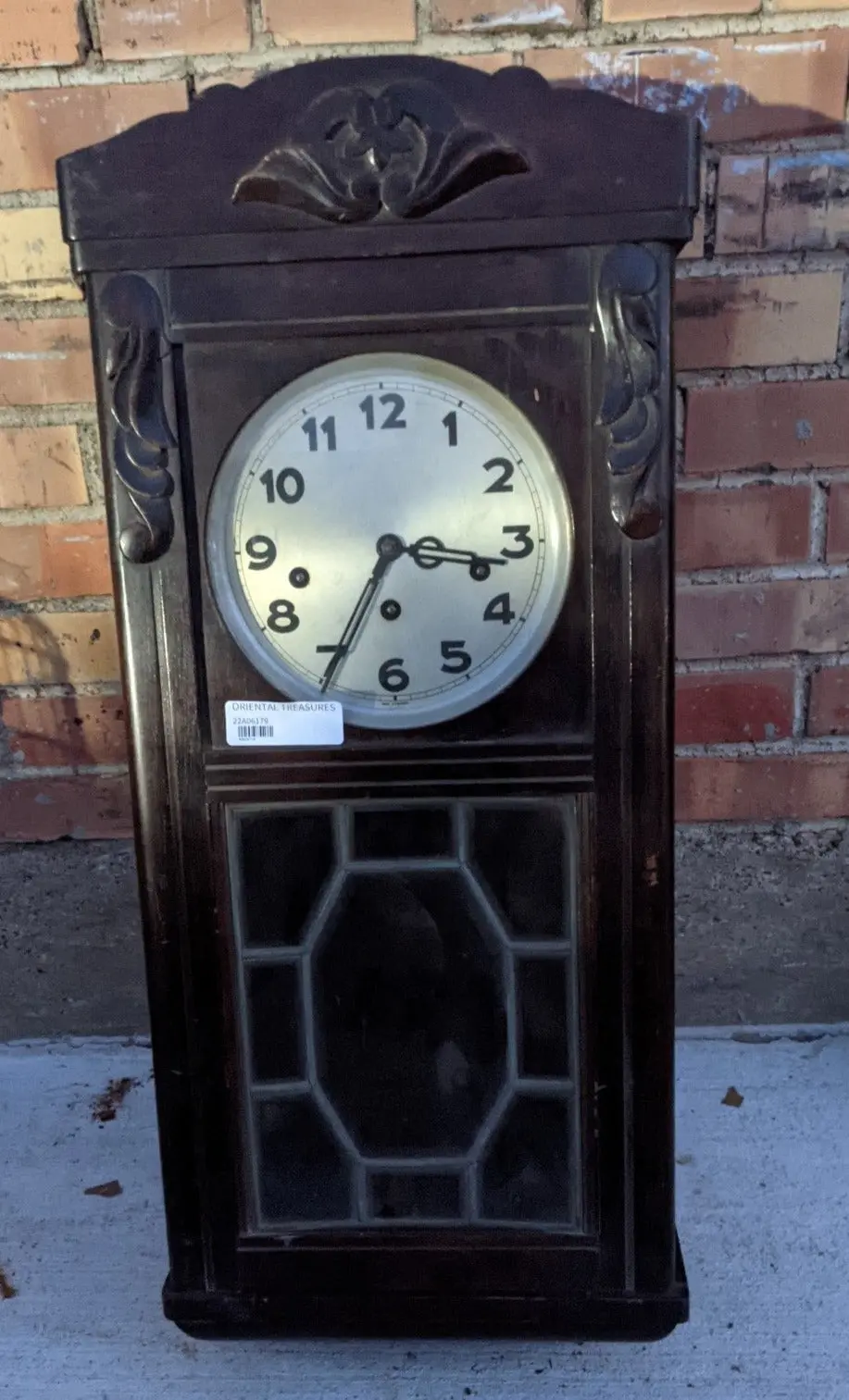 French Wood And Leaded Glass Wall Clock 1